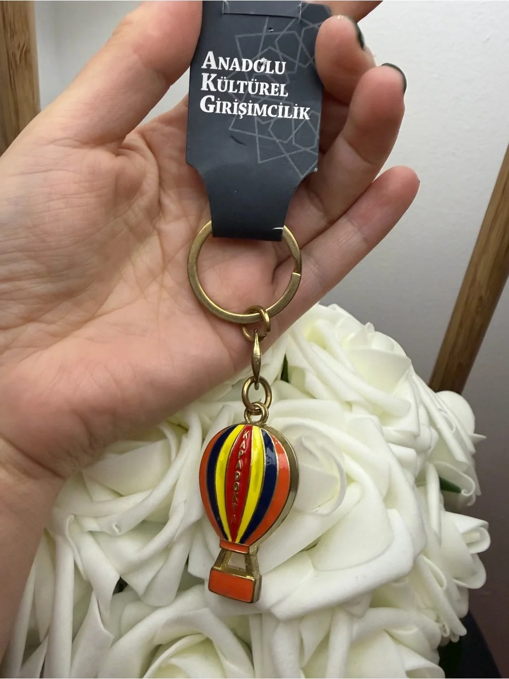 Cappadocia Hot Air Balloon Keychain - Orange, Yellow, Blue